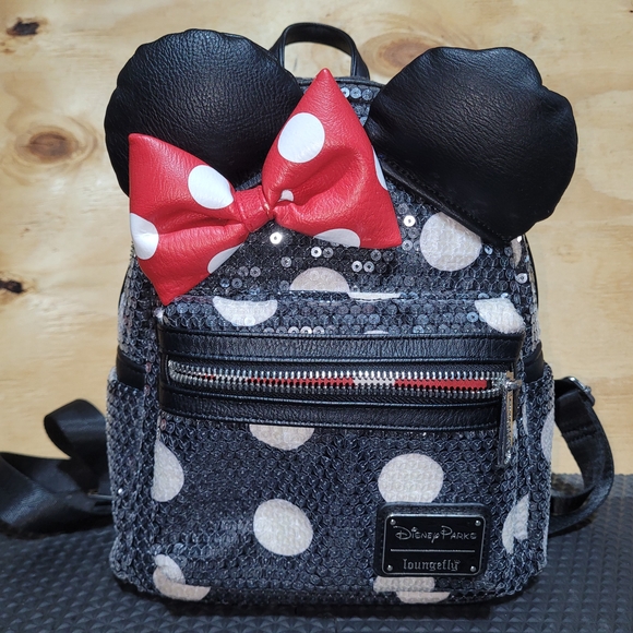 Disney Handbags - Disney Parks Loungefly Minnie Mouse Sequined Mini Backpack – Polka‑Dot Bow